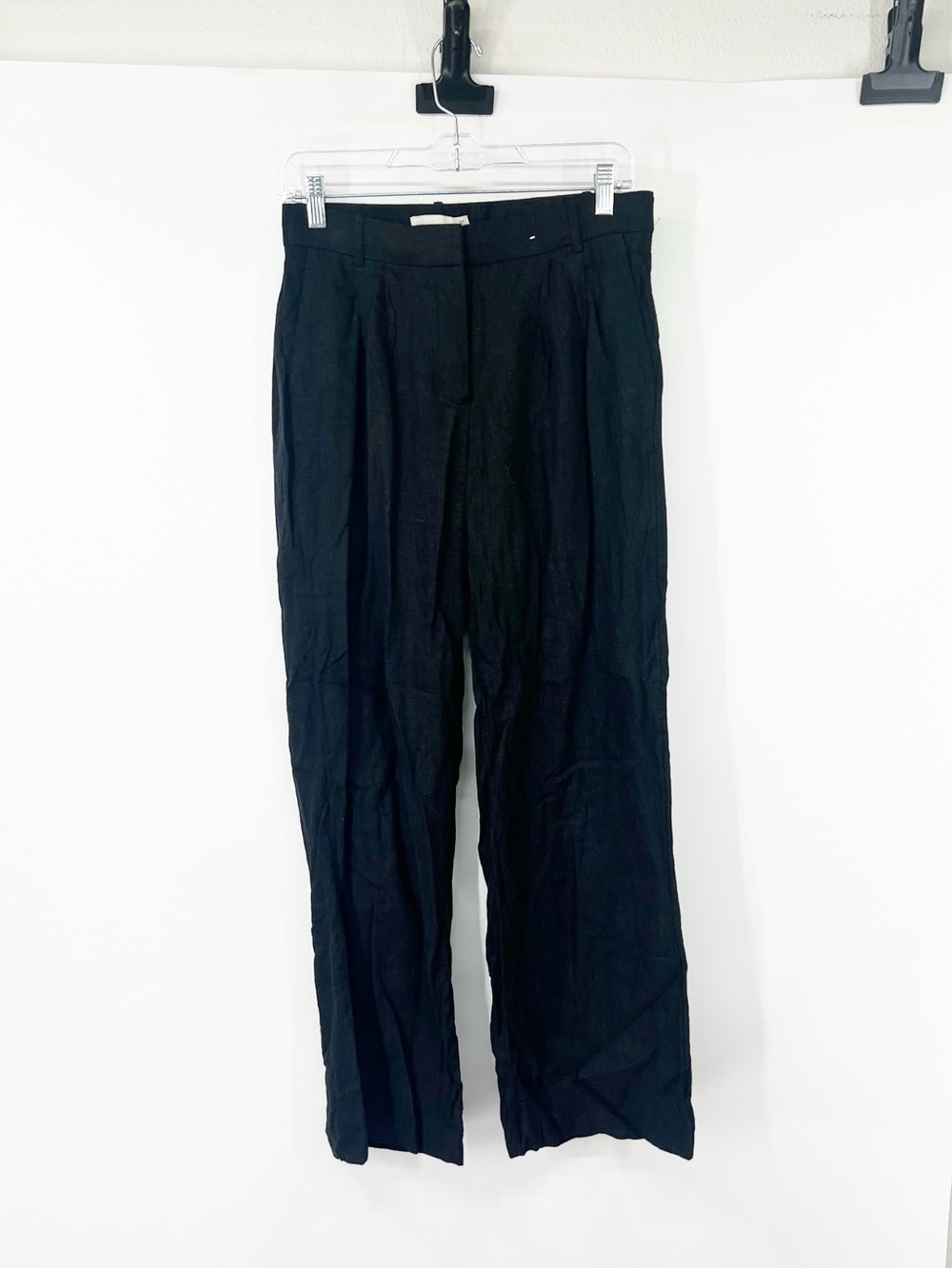 Abercrombie & Fitch High Rise Pleated Linen Blend Trouser Pants Black LONG